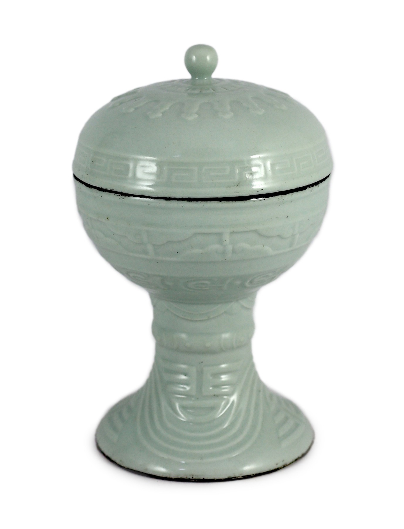A Chinese white glazed vessel and cover, dou, Qing or later, 25cm high